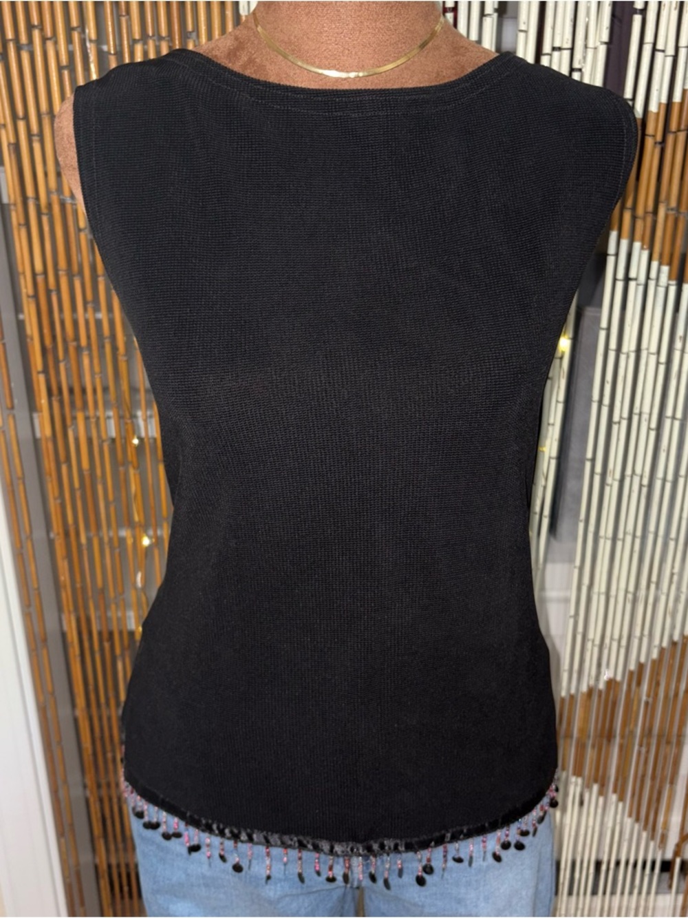 Vintage Ronni Nicole by Ouida Beaded Fringe Sleeveless Top - 90s Glam